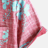 Katoenen Hawaii Shirt met Korte Mouwen voor Mannen in Rood Bloemenpatroon