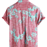 Katoenen Hawaii Shirt met Korte Mouwen voor Mannen in Rood Bloemenpatroon