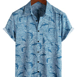Korte Mouwen Katoenen Hawaiian Shirt voor Mannen voor de Zomer Ocean Shark