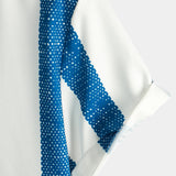 Heren Casual Overhemd met Korte Mouwen in Blauwe Verticale Strepen van Vintage Katoen