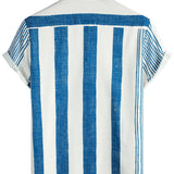 Heren Casual Overhemd met Korte Mouwen in Blauwe Verticale Strepen van Vintage Katoen