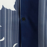 Aloha Vintage Korte Mouwen Shirt Marineblauw met Bloemen- en Verticale Strepenpatroon voor Mannen