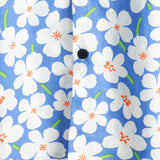 Zomerse Heren Katoenen Bloemenoverhemd, Casual, Slank, Korte Mouwen, Lichtblauwe Kleur