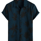 Hawaiiaanse korte mouwen katoen overhemd met palmprint voor mannen, marineblauw