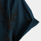 Hawaiiaanse korte mouwen katoen overhemd met palmprint voor mannen, marineblauw