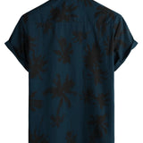 Hawaiiaanse korte mouwen katoen overhemd met palmprint voor mannen, marineblauw