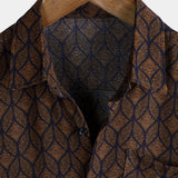 Korte Mouwen Katoenen Hem met Pocket in Retro Geometrisch Patroon in Bruine Kleur voor Mannen
