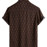 Korte Mouwen Katoenen Hem met Pocket in Retro Geometrisch Patroon in Bruine Kleur voor Mannen