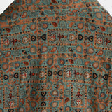 Heren Vintage Katoenen Overhemd met Paisley Patroon uit de Jaren '70 met Bruine Knopen in Boho Retro Tribal Stijl, Korte Mouwen