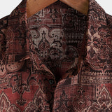 Heren Retro Katoenen Overhemd met Paisley Bloemenpatroon, Met Knopen, Vintage, Voor Vakanties, Westers, Bruin, Korte Mouwen