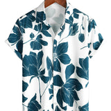 Zomerse Casual Katoenen Bloemenoverhemd voor Mannen, met Knopen en Korte Mouwen, Perfect voor Vakantie op het Strand
