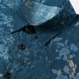 Casual Overhemd met Korte Mouwen van Katoen met Aquarel Bloemenpatroon in Blauwe Kleur voor Mannen