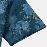 Casual Overhemd met Korte Mouwen van Katoen met Aquarel Bloemenpatroon in Blauwe Kleur voor Mannen