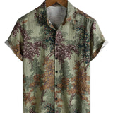 Groen vintage herenoverhemd met bosprint
