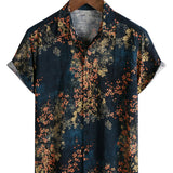 Casual Overhemd met Korte Mouwen van Katoen met Abstracte Bloemenprint in Marineblauwe Kleur voor Mannen