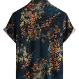Casual Overhemd met Korte Mouwen van Katoen met Abstracte Bloemenprint in Marineblauwe Kleur voor Mannen