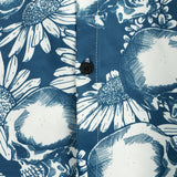 Hawaiiaanse overhemd van katoen met schedelvormige knopen voor mannen, korte mouwen, blauw, rock and roll