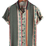 Groene Korte Mouwen Katoenen Shirt met Olifantenpatroon voor Mannen