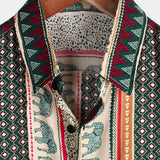 Groene Korte Mouwen Katoenen Shirt met Olifantenpatroon voor Mannen