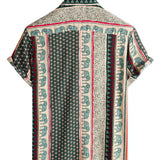 Groene Korte Mouwen Katoenen Shirt met Olifantenpatroon voor Mannen