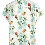 Hawaiiaanse Katoenen Strandshirt met Ananas voor Mannen, Korte Mouwen en Knopen