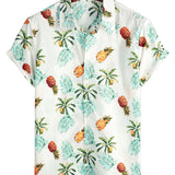 Hawaiiaanse Katoenen Strandshirt met Ananas voor Mannen, Korte Mouwen en Knopen