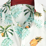 Hawaiiaanse Katoenen Strandshirt met Ananas voor Mannen, Korte Mouwen en Knopen