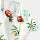 Hawaiiaanse Katoenen Strandshirt met Ananas voor Mannen, Korte Mouwen en Knopen