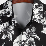 Zwarte Hawaii Shirt met Korte Mouwen voor Mannen met Skulls, Kolibrie en Punk Rock Stijl