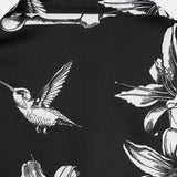 Zwarte Hawaii Shirt met Korte Mouwen voor Mannen met Skulls, Kolibrie en Punk Rock Stijl