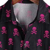 Lente Korte Mouwen Katoenen Shirt voor Mannen met Roze Skull Punk Rock en Vette Print