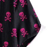 Lente Korte Mouwen Katoenen Shirt voor Mannen met Roze Skull Punk Rock en Vette Print