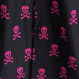 Lente Korte Mouwen Katoenen Shirt voor Mannen met Roze Skull Punk Rock en Vette Print
