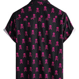 Lente Korte Mouwen Katoenen Shirt voor Mannen met Roze Skull Punk Rock en Vette Print