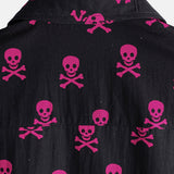 Lente Korte Mouwen Katoenen Shirt voor Mannen met Roze Skull Punk Rock en Vette Print