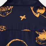 Aloha Overhemd van Katoen met Korte Mouwen met Knopen en Oranje Skullpatroon voor Mannen