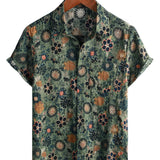 Heren Korte Mouw Katoenen Overhemd in Vintage Stijl met Bloemenpatroon
