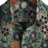 Heren Korte Mouw Katoenen Overhemd in Vintage Stijl met Bloemenpatroon