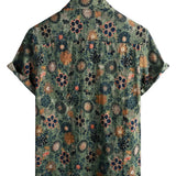 Heren Korte Mouw Katoenen Overhemd in Vintage Stijl met Bloemenpatroon