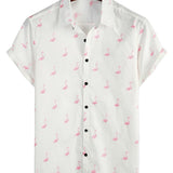 Korte Mouwen Katoenen Overhemd met Roze Flamingo Patroon voor Mannen