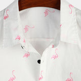 Korte Mouwen Katoenen Overhemd met Roze Flamingo Patroon voor Mannen