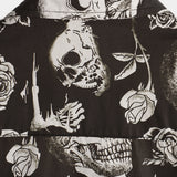 Katoenen Overhemd met Knopen Cool met Roze Skul in Bloemen voor Mannen, Punk Rock and Roll