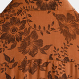 Heren Katoenen Overhemd met Vintage Bloemen Bruin voor de Zomer met Knopen en Korte Mouwen Ademend