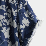 Heren Korte Mouwen Katoenen Overhemd met Vintage Bloemenpatroon in Marineblauw