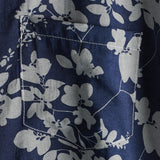 Heren Korte Mouwen Katoenen Overhemd met Vintage Bloemenpatroon in Marineblauw