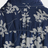 Heren Korte Mouwen Katoenen Overhemd met Vintage Bloemenpatroon in Marineblauw