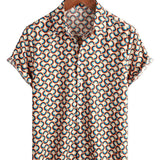Zomer Katoenen Overhemd met Korte Mouwen voor Mannen, Retro, Knopen, Vintage, Geometrisch, Cirkels, Cool