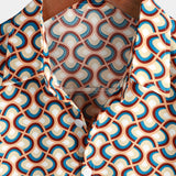 Zomer Katoenen Overhemd met Korte Mouwen voor Mannen, Retro, Knopen, Vintage, Geometrisch, Cirkels, Cool