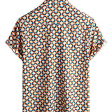 Zomer Katoenen Overhemd met Korte Mouwen voor Mannen, Retro, Knopen, Vintage, Geometrisch, Cirkels, Cool