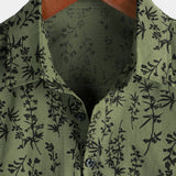 Korte Mouwen Katoenen Overhemd met Knopen in Vintage Stijl met Bloemenpatroon voor Mannen
